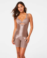 SPANXshapeâ„¢ Satin-Xâ„¢ Open-Bust Mid-Thigh Bodysuit | Cafe Au Lait